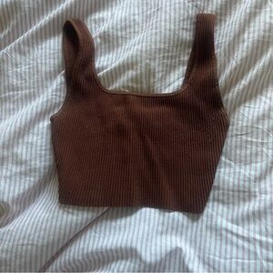 Brown Ribbed Women's Top